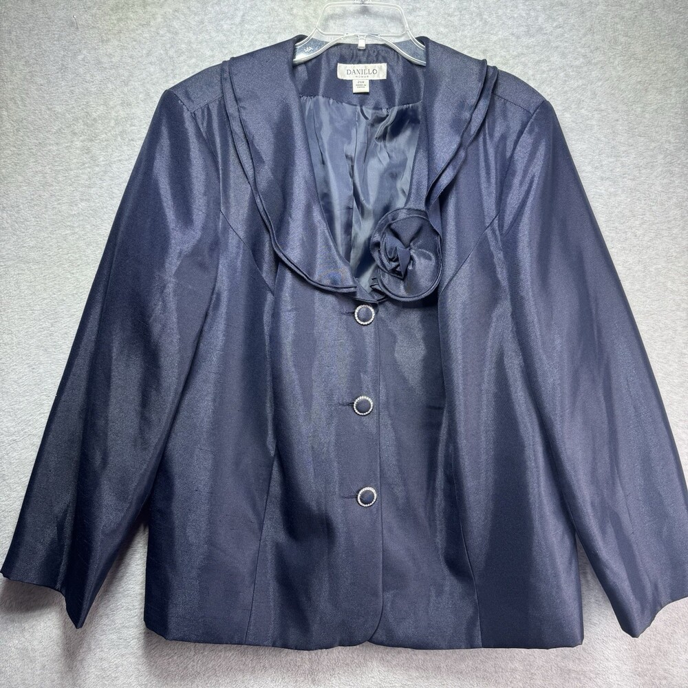 Danilo Women's 24W Blazer Jacket Silk Navy Blue Rhinestones Flower Formal $220 - Picture 1 of 6